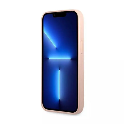 Guess Saffiano Triangle Logo dėklas – dėklas, skirtas iPhone 14 (rožinis)