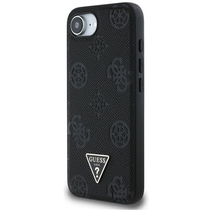 Guess Grained Hot Stamp Peony Triangle Logo MagSafe – dėklas iPhone 16e (juodas)