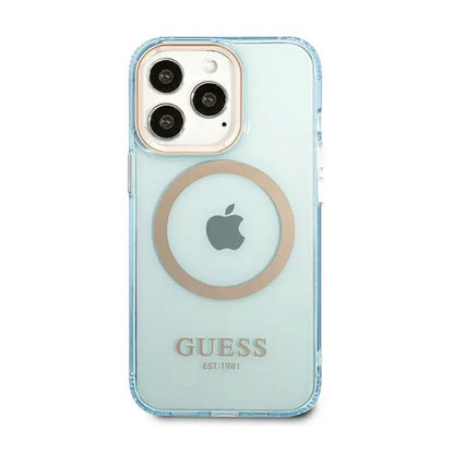 Guess Gold Outline permatomas MagSafe – dėklas skirtas iPhone 13 Pro Max (mėlynas)