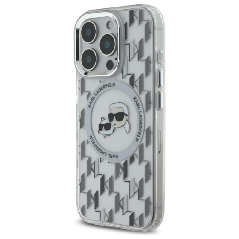 Karl Lagerfeld IML Monogram Karl & Choupette Head MagSafe – dėklas iPhone 16 Pro (skaidrus)