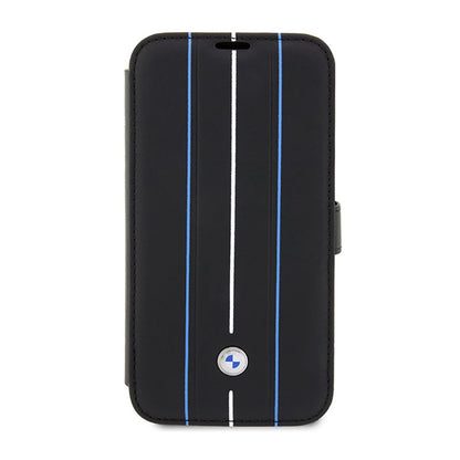 BMW Booktype Leather Stamp Blue Lines – dėklas, skirtas iPhone 14 Pro Max (juodas)