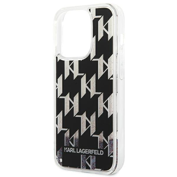 Karl Lagerfeld Monogram Liquid Glitter – dėklas iPhone 14 Pro (juodas)