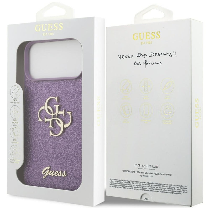 Guess Fiksuotas Blizgučių Dydis 4G - Dėklas iPhone 17 Pro Max (alyvinis)