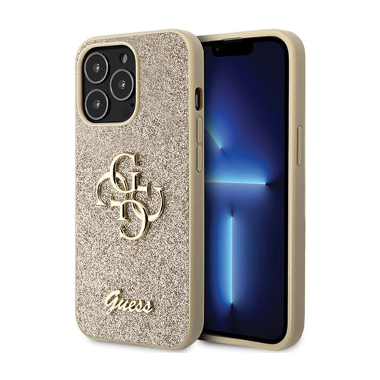 Guess Glitter Script Big 4G – iPhone 13 Pro Max dėklas (aukso)