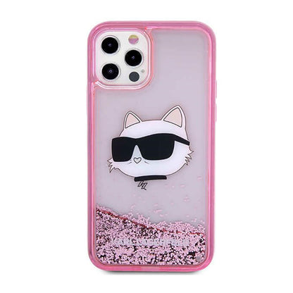 Karl Lagerfeld Liquid Glitter NFT Choupette Head – dėklas iPhone 12 / iPhone 12 Pro (rožinis)