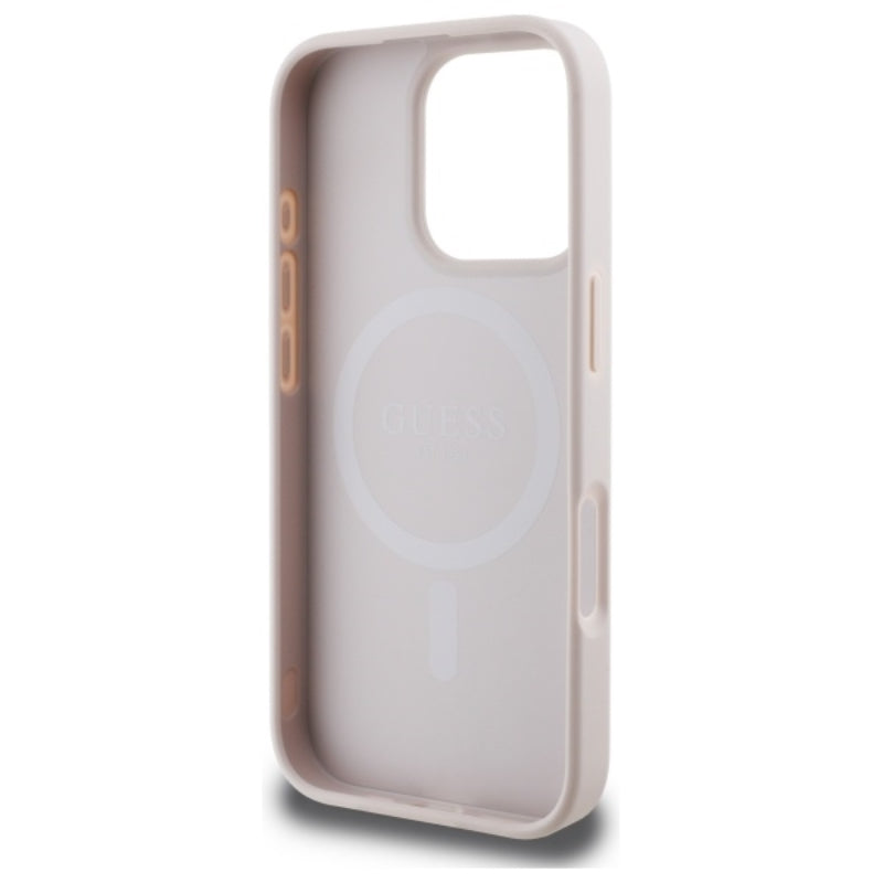 Guess 4G Ring Classic Logo MagSafe – dėklas iPhone 16 Pro Max (rožinis)