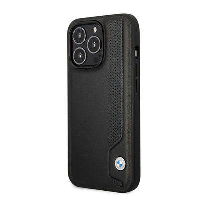 BMW Leather Blue Dots – dėklas, skirtas iPhone 14 Pro Max (juodas)