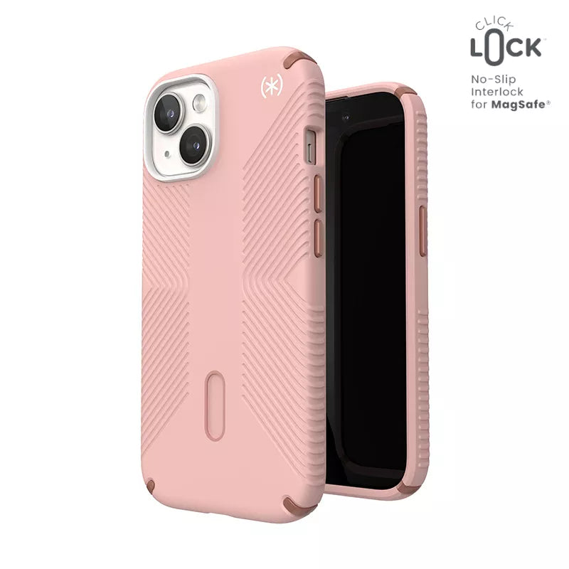 Speck Presidio2 Grip ClickLock & MagSafe – Dėklas, skirtas iPhone 16e / iPhone 15 / iPhone 14 / iPhone 13 (Dahlia Pink/Rose Copper)