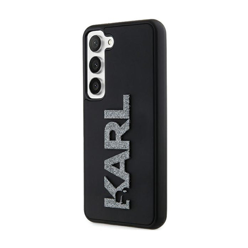 Karl Lagerfeld 3D guminis logotipas su blizgučiais – Samsung Galaxy S23 dėklas (juodas)