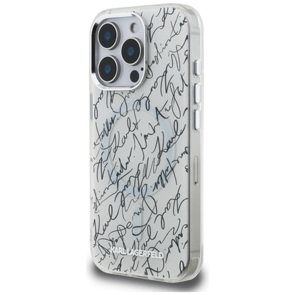 Karl Lagerfeld IML Karl Script Raštas MagSafe Dėklas, skirtas iPhone 16 Pro Max (baltas)