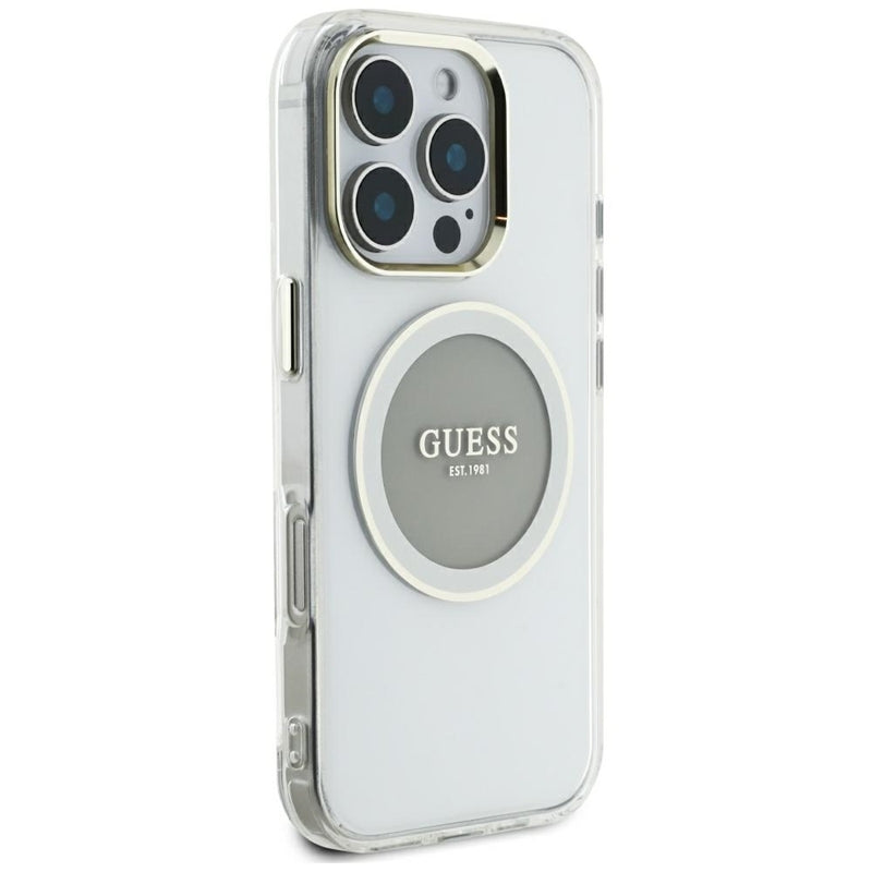 Guess IML Metal Colored Circle Classic Logo MagSafe – dėklas iPhone 16 Pro Max (pilkas)