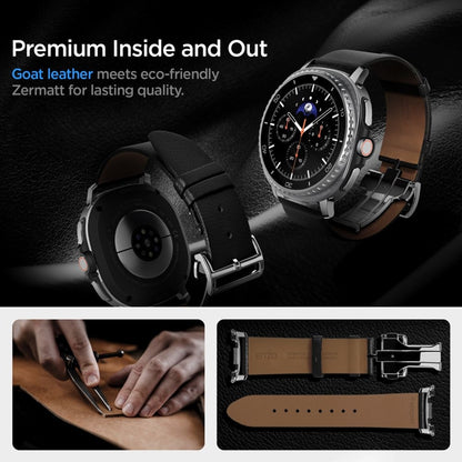 Spigen Enzo - Tikros odos dirželis skirtas Samsung Galaxy Watch 8 / 8 Classic 40 / 44 / 46 mm (Juodas)