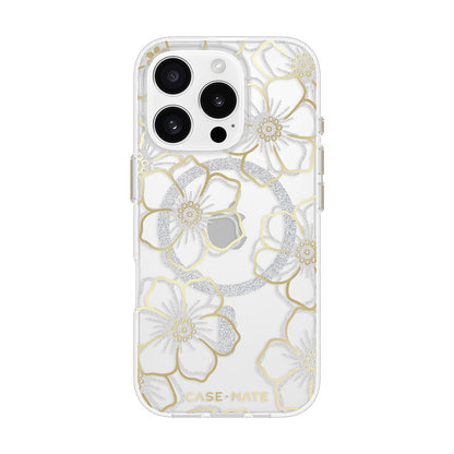 Case-Mate Floral Gems dėklas su MagSafe, skirtas iPhone 16 Pro (auksinis)