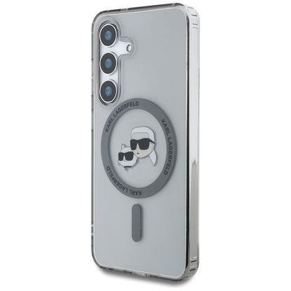 Karl Lagerfeld Mygtukas Su Karl & Choupette Galvų Atspaudu Logotipas MagSafe - Dėklas Samsung Galaxy S25+ (Juodas)