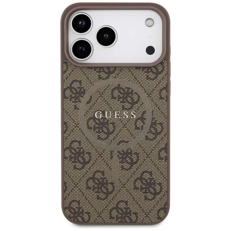 Guess 4G žiedinis logotipas MagSafe dėklas iPhone 17 Pro Max (rudas)