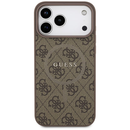 Guess 4G žiedinis logotipas MagSafe dėklas iPhone 17 Pro Max (rudas)
