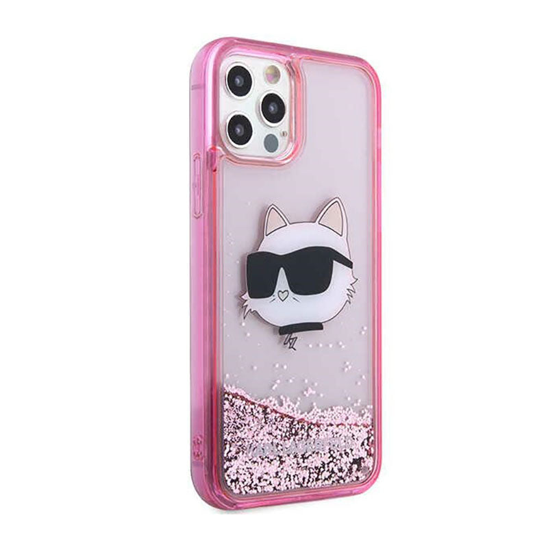 Karl Lagerfeld Liquid Glitter NFT Choupette Head – dėklas iPhone 12 / iPhone 12 Pro (rožinis)
