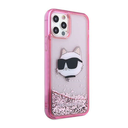 Karl Lagerfeld Liquid Glitter NFT Choupette Head – dėklas iPhone 12 / iPhone 12 Pro (rožinis)