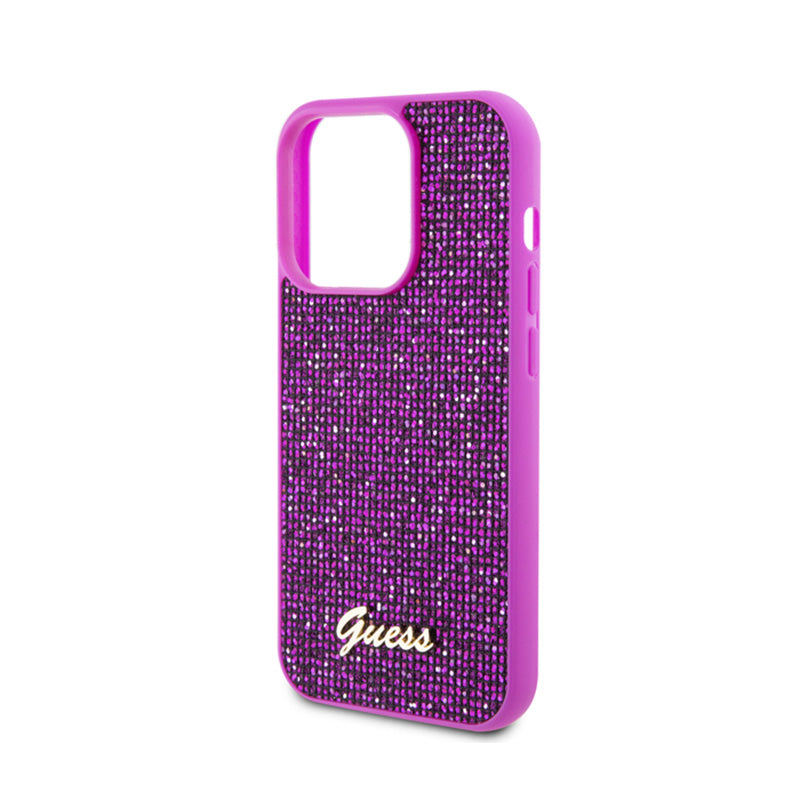 Guess Disco Metal Script - dėklas iPhone 15 Pro (fuksija)
