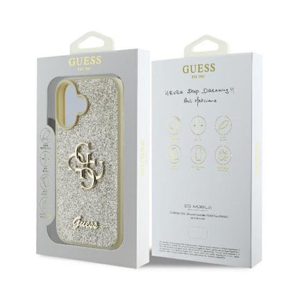 Guess Fixed Glitter Big 4G - dėklas iPhone 16 Plus (auksinis)
