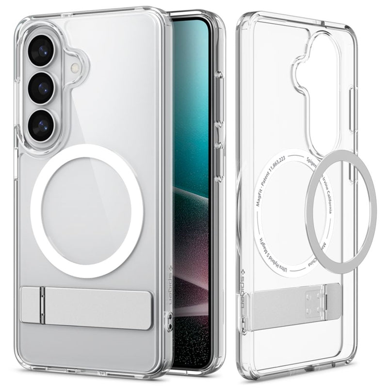 Spigen Ultra Hybrid S Mag MagSafe dėklas, skirtas Samsung Galaxy S26+ (Skaidrus/Baltas)
