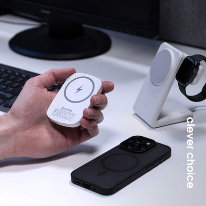 "Crong MagSpot Power Bank" - belaidis itin plonas maitinimo bankas su "MagSafe" 5000 mAh, USB-C 20 W PD (baltas)
