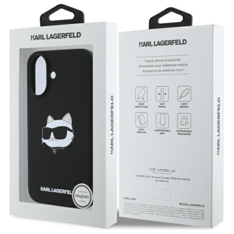 Karl Lagerfeld Silicone Choupette Head Print MagSafe - dėklas iPhone 16 (juodas)