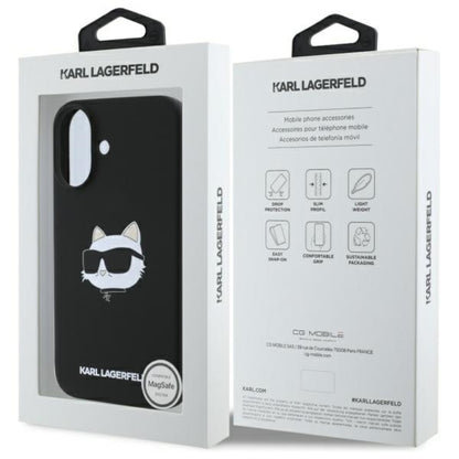Karl Lagerfeld Silicone Choupette Head Print MagSafe - dėklas iPhone 16 (juodas)