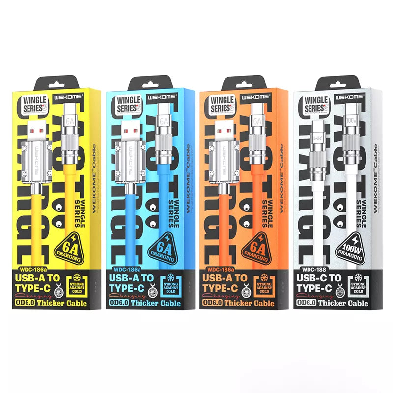 WEKOME WDC-186 Wingle Serija – Greito įkrovimo jungiamasis laidas USB-A į USB-C, 1 m (Mėlynas)