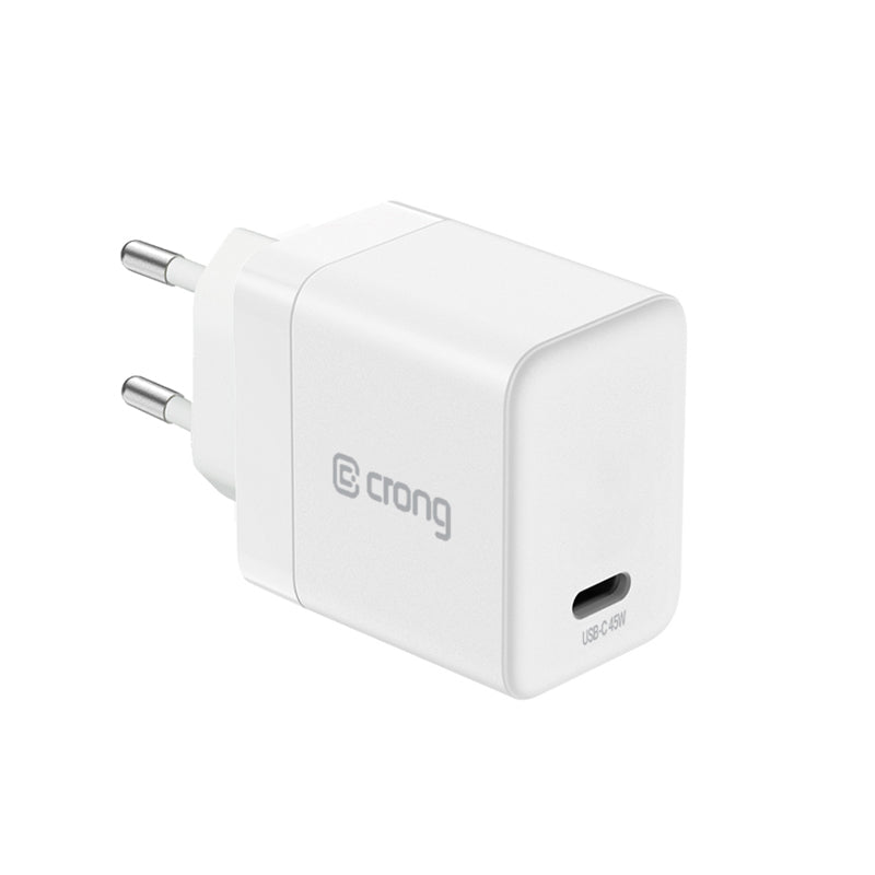 Crong Ultra Compact GaN - USB-C 45W PD 3.0 sieninis įkroviklis su PPS (baltas)