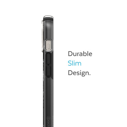 Speck Presidio Puikiai skaidrus su smūgio geometrija + MagSafe – Dėklas skirtas iPhone 15 Plus / 14 Plus su MICROBAN danga (Skaidrus / Juodas)