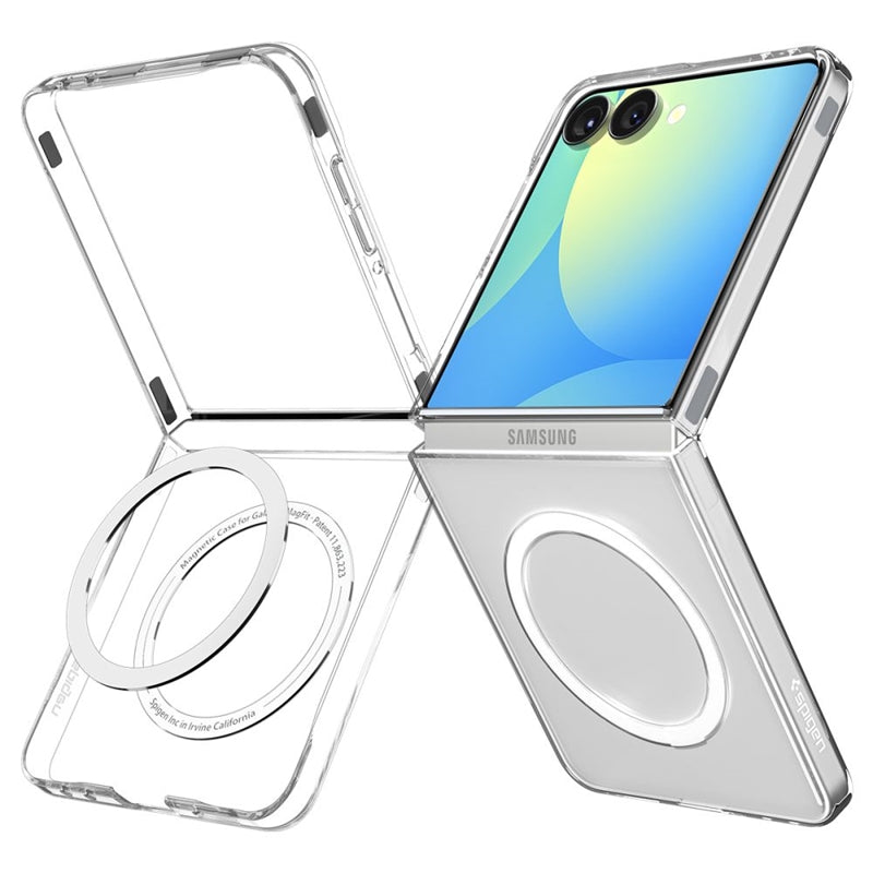 Spigen Airskin Mag MagSafe – dėklas, skirtas Samsung Galaxy Z Flip 7 (Skaidrus/Baltas)