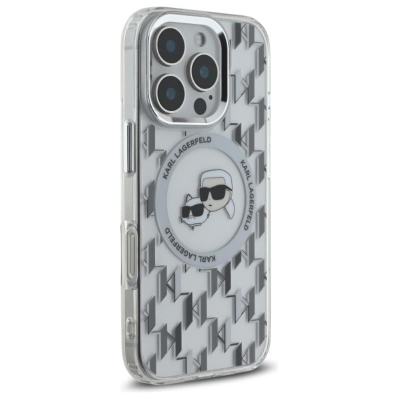 Karl Lagerfeld IML Monogram Karl & Choupette Head MagSafe – dėklas iPhone 16 Pro (skaidrus)