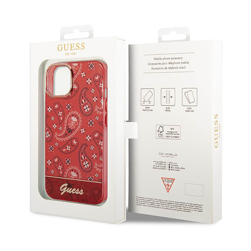 Guess Bandana Paisley – „iPhone 14 Plus“ dėklas (raudonas)