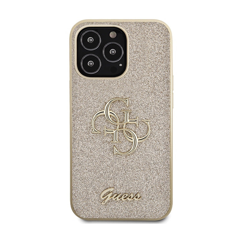Guess Glitter Script Big 4G – iPhone 13 Pro Max dėklas (aukso)