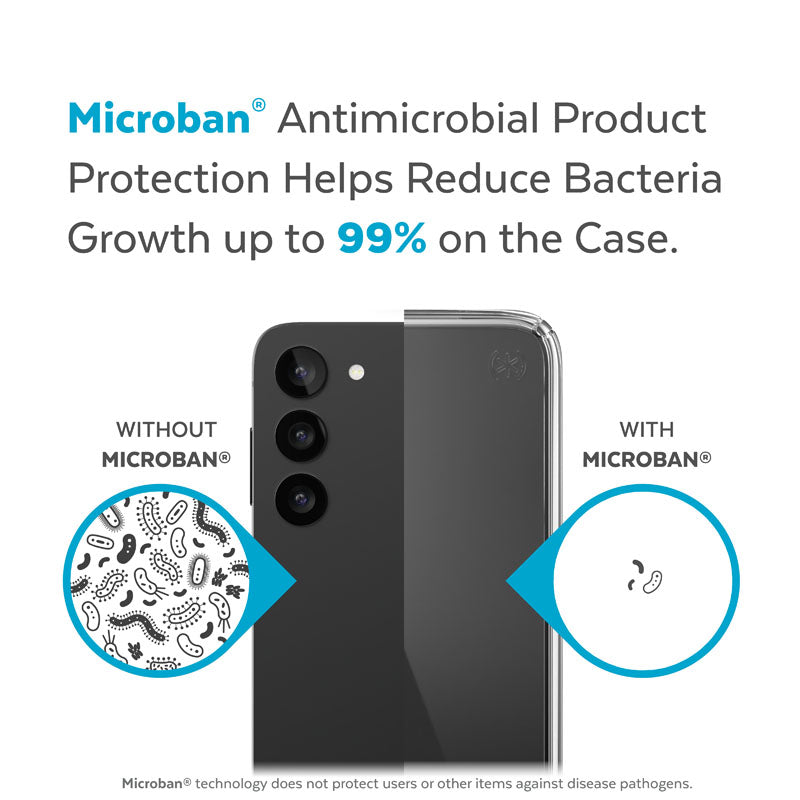 Speck Presidio Perfect-Clear – dėklas „Samsung Galaxy S23+“ su „MICROBAN“ danga (skaidrus)