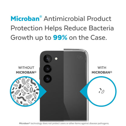 Speck Presidio Perfect-Clear – dėklas „Samsung Galaxy S23+“ su „MICROBAN“ danga (skaidrus)