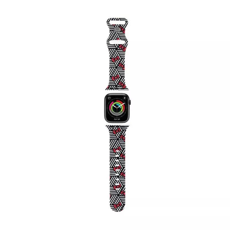 Hello Kitty Silikoninis dirželis „Bows & Stripes“ – Apple Watch 38/40/41 mm (juodas)