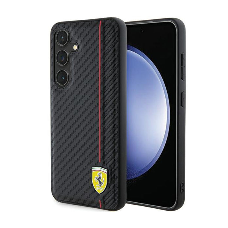 Ferrari Carbon Printed Line – dėklas, skirtas „Samsung Galaxy S24“ (juodas)