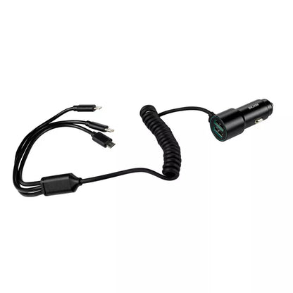 WEKOME WP-C44 Pop Digital Series - automobilinis įkroviklis su integruotu 3-in-1 USB-C / Lightning / Micro USB kabeliu ir 2x USB-A jungtimis, 33W (Juodas)