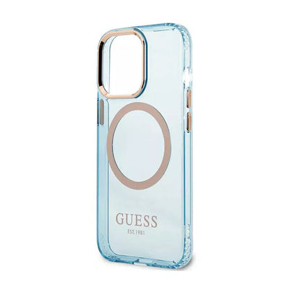 Guess Gold Outline permatomas MagSafe – dėklas skirtas iPhone 13 Pro Max (mėlynas)