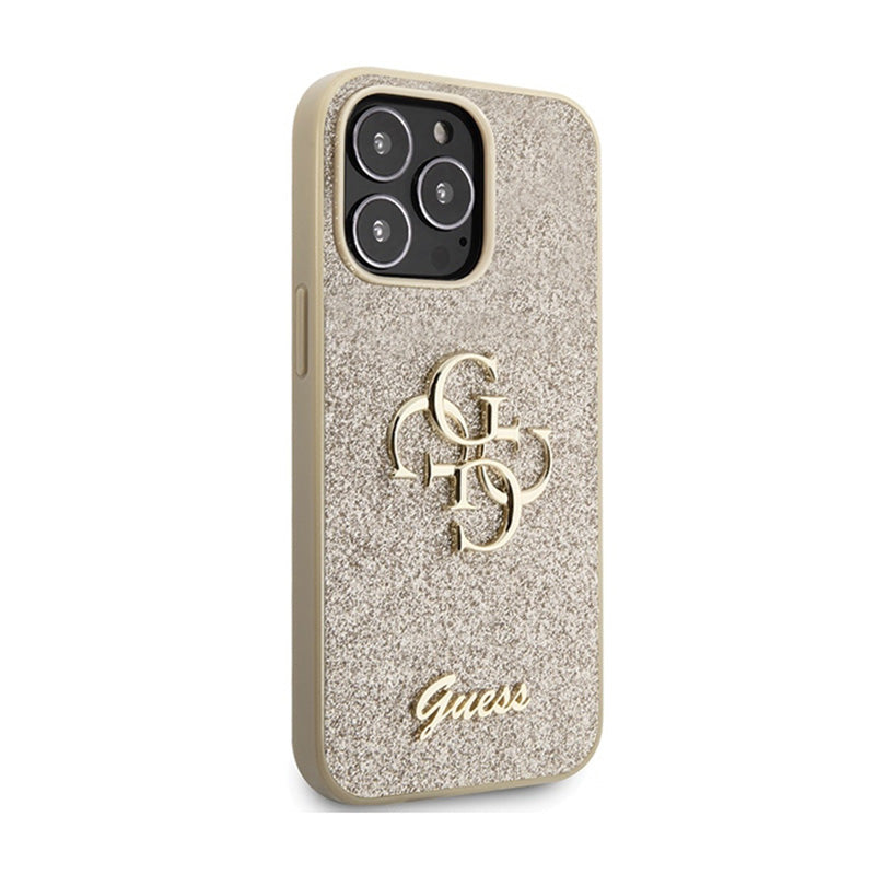 Guess Glitter Script Big 4G – iPhone 13 Pro Max dėklas (aukso)