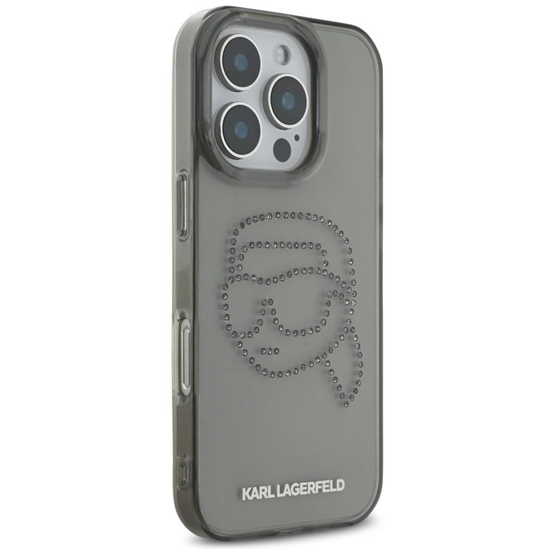 Karl Lagerfeld IML Rhinestones Karl Head – dėklas iPhone 16 Pro (juodas)