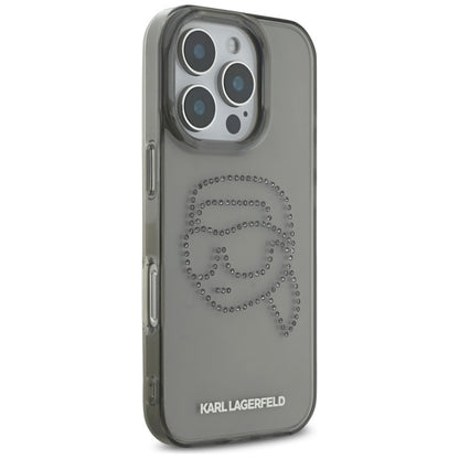 Karl Lagerfeld IML Rhinestones Karl Head – dėklas iPhone 16 Pro (juodas)
