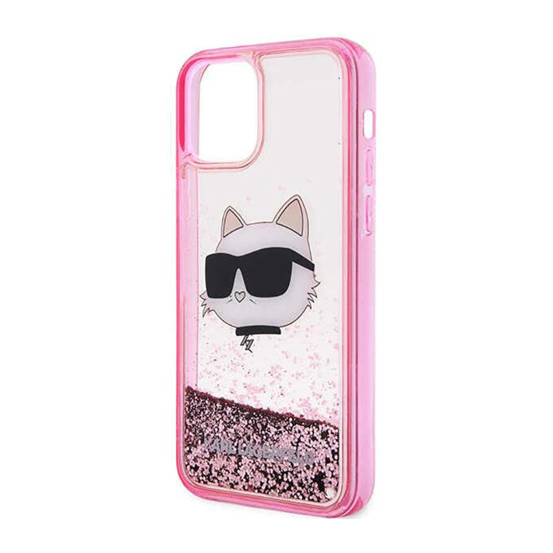 Karl Lagerfeld Liquid Glitter NFT Choupette Head – dėklas iPhone 12 / iPhone 12 Pro (rožinis)