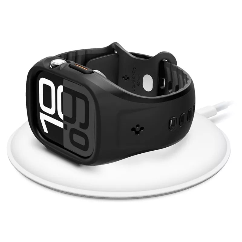 Spigen Liquid Air Pro – dirželis su dėklu, skirtu Apple Watch 10 46 mm (matinė juoda)
