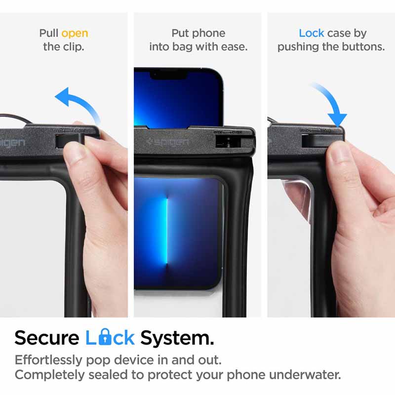 Spigen A610 universalus vandeniui atsparus plūduriuojantis dėklas – dėklas išmaniesiems telefonams iki 6,9 colio (juodas)