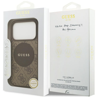 Guess 4G Klasikinis apvalus logotipas MagSafe – Dėklas iPhone 17 Pro (Rudas)