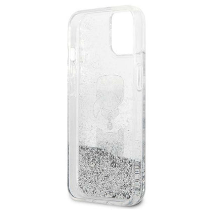 Karl Lagerfeld Liquid Glitter Karl & Choupette Head – dėklas skirtas iPhone 13 mini (sidabrinis)