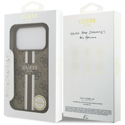 Guess 4G Spausdintos Juostelės MagSafe dėklas iPhone 17 Pro (rudas)